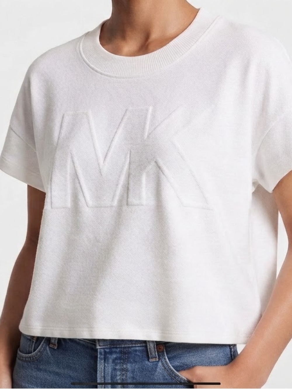 Michael Kors Tee Cropped Terry White Logo Large